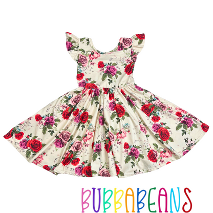 Rose Garden Flutter Sleeve Dress