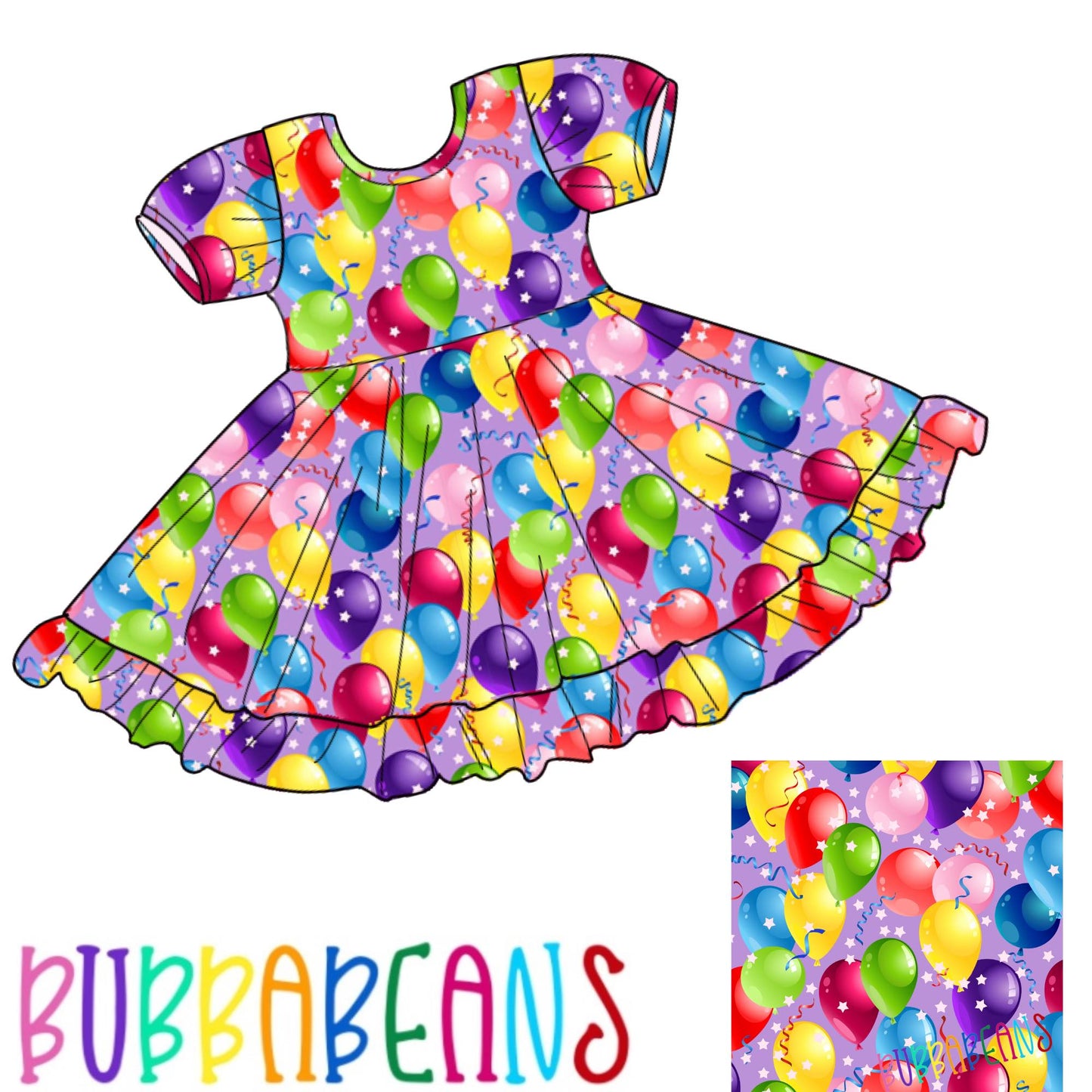 Birthday Balloons Puff Sleeve Dress