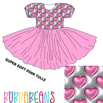 Puffy Heart Puff Sleeve Tulle Dress