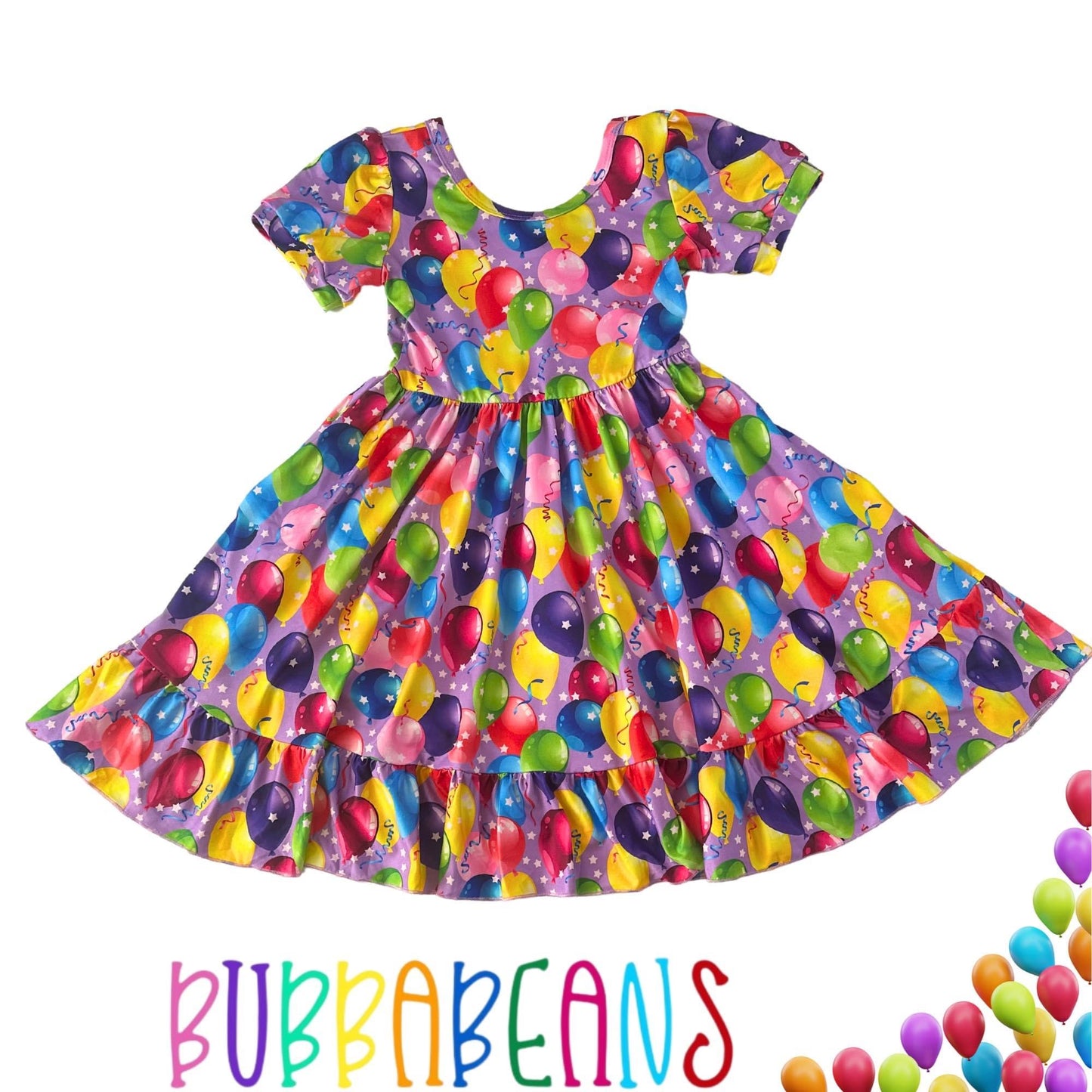 Birthday Balloons Puff Sleeve Dress